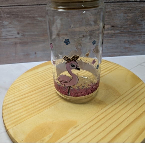 Flamingo Handcrafted Glass Tumbler with Straws and Bamboo Lid -NIB - Picture 2 of 3